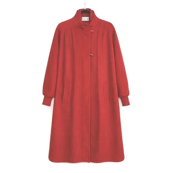 Vintage 90s Herman Kay Red Oversized Wool Blend Power Old Money Swing Coat XL - Picture 1 of 12